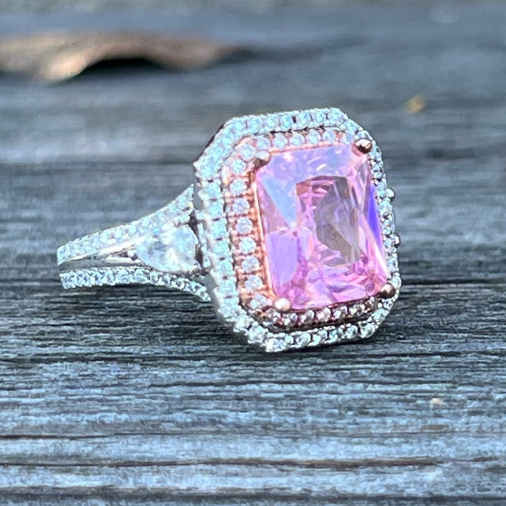 Sterling Silver Pink & White Stone Ring – Size 7 – 6.6g – Excellent Condition - Picture 8 of 10